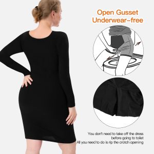 Long-Sleeved 2-in-1 Shapewear with Hip Wrap Skirt & Breathable Mesh Back Details