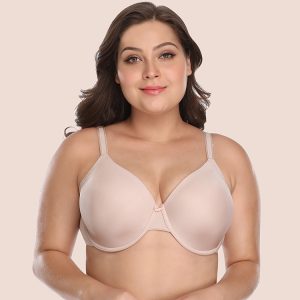 Beige Wholesale Silken Elegance Glossy Plus Size Bra for GHIJ Cup Front Model Show