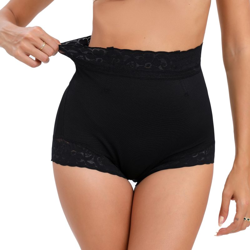 Black Wholesale Body Shaping Butt Lift Panty with Lace Trim Front Model Show