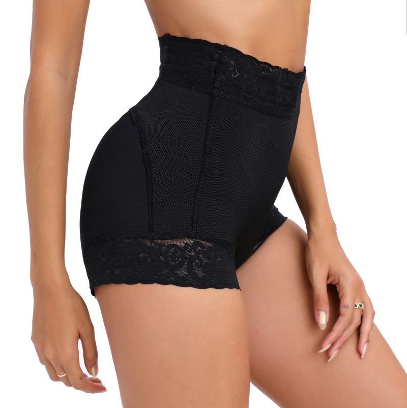 Black Wholesale Body Shaping Butt Lift Panty with Lace Trim Side View