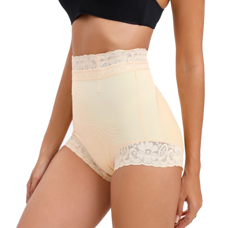 beige Wholesale Body Shaping Butt Lift Panty with Lace Trim Side View