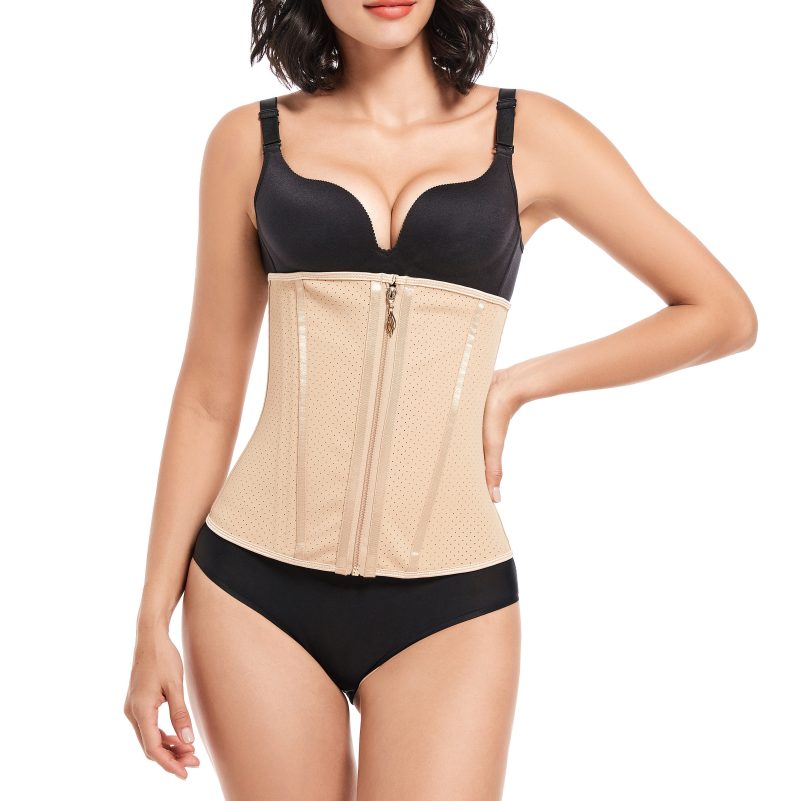 beige Wholesale Plus Size Double Layer Latex Waist Trainer with Zipper front display