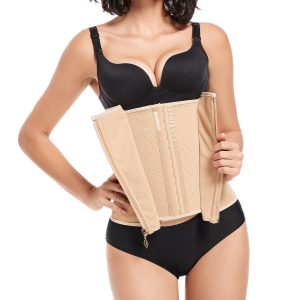 beige Wholesale Plus Size Double Layer Latex Waist Trainer with Zipper model display