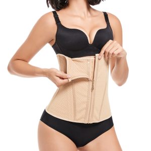 beige Wholesale Plus Size Double Layer Latex Waist Trainer with Zipper show