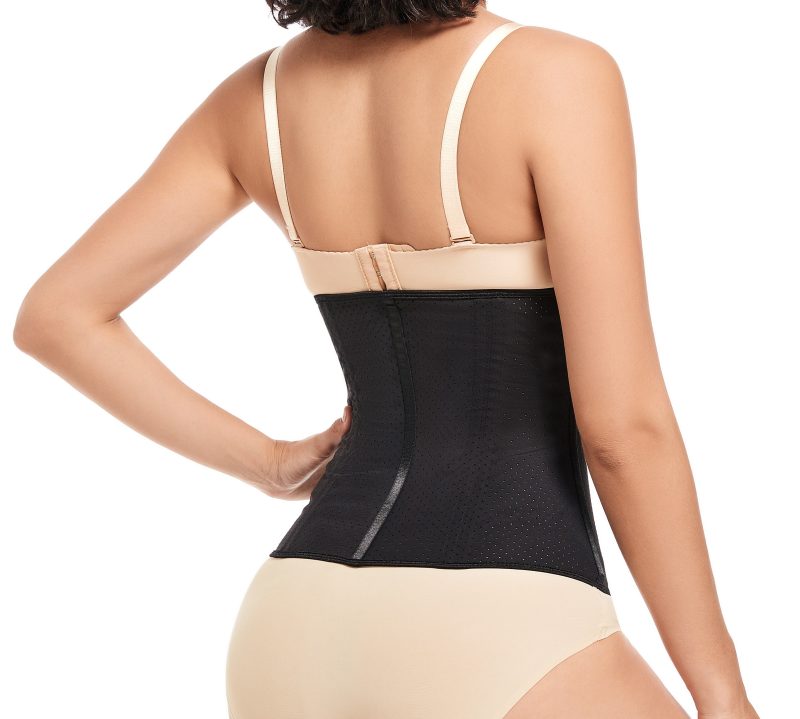 black Wholesale Plus Size Double Layer Latex Waist Trainer with Zipper back model show