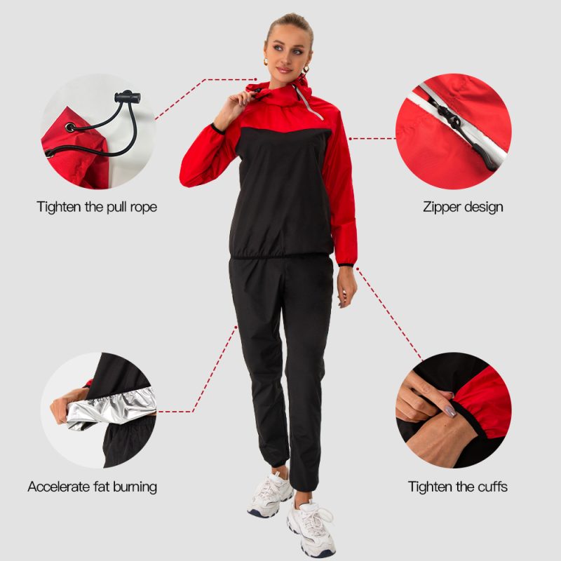 Wholesale Sauna Sweat Suit Long Sleeve Half Zip Hooded Fitness Set - Image 2