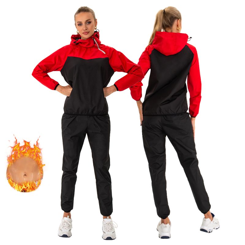 Wholesale Sauna Sweat Suit Long Sleeve Half Zip Hooded Fitness Set