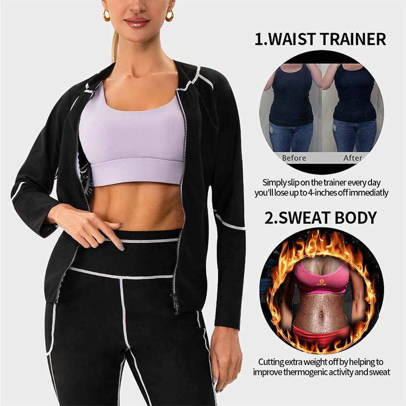 High Waist Yoga Sauna Sweat Suit Set Tummy Control Long Sleeve