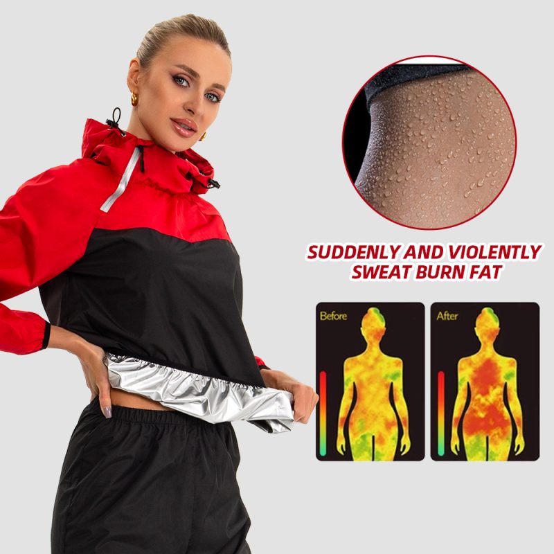 Wholesale Sauna Sweat Suit Long Sleeve Half Zip Hooded Fitness Set