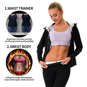 long sleeve sauna suit with hood and zipper for weight loss men and women