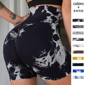 women's tie dye high waist hip lifting yoga shorts