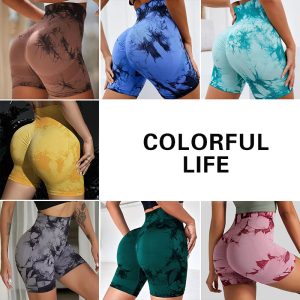 women's tie dye high waist hip lifting yoga shorts