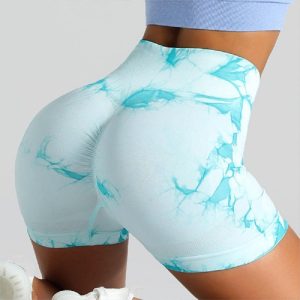 women's tie-dye seamless ribbed pleated yoga shorts