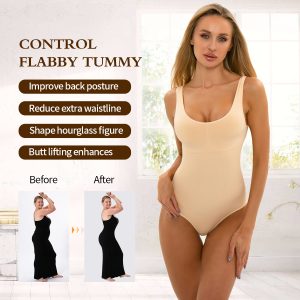 women's tummy-control sexy round neck tank tights bodysuit