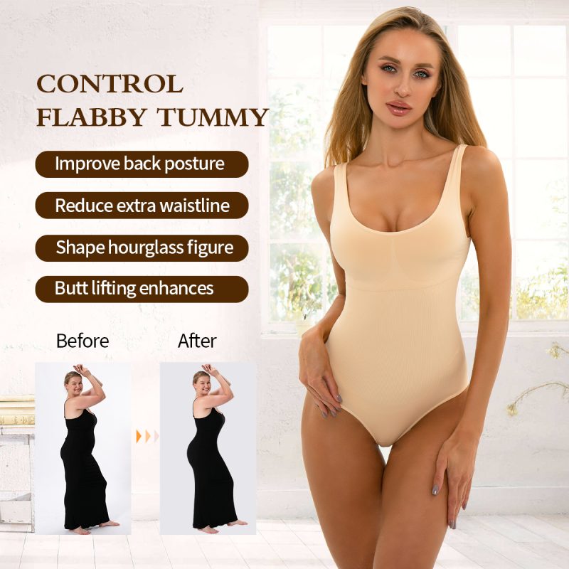 women's tummy-control sexy round neck tank tights bodysuit