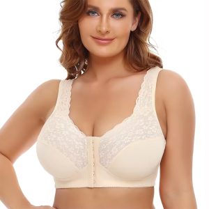 Lace front buckle wireless plus size bra