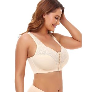 Lace front buckle wireless plus size bra