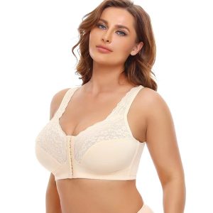 Lace front buckle wireless plus size bra