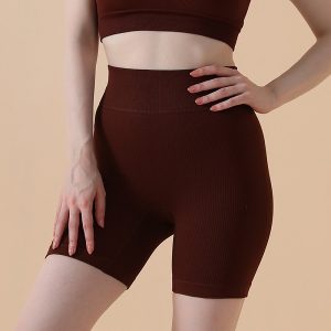 women's ribbed tummy control high waist yoga shorts