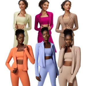 (yumesilm)women's 3 piece long sleeve jacket seamless athletic suit