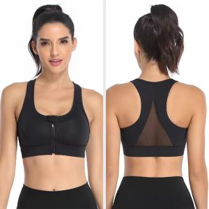 (yumesilm)women's breathable gather front zipper workout bra