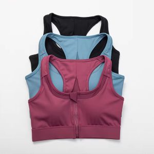 (yumesilm)women's breathable gather front zipper workout bra