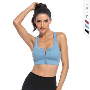 (yumesilm)women's breathable gather front zipper workout bra