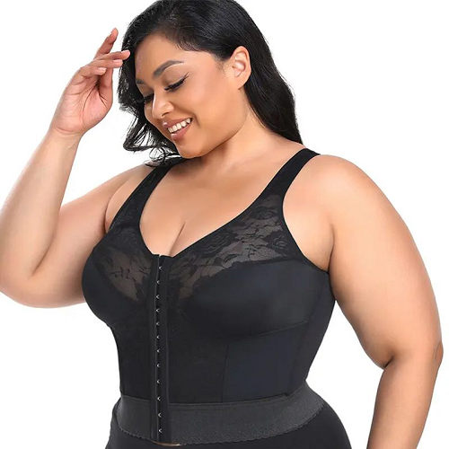 yumesilm plus size no steel ring front buckle long bra