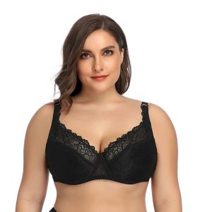 black full cup plus size lace bra with steel ring