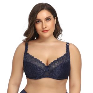 blue full cup plus size lace bra with steel ring