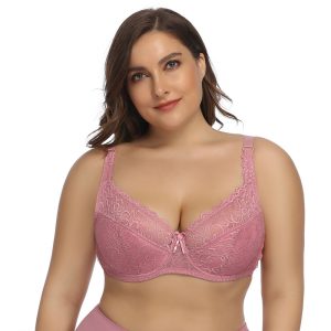 pink full cup plus size lace bra with steel ring