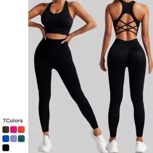 yumesilm Wholesale ladies seamless cross back sports bra scrunch butt workout leggings