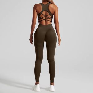 ladies seamless cross back sports bra scrunch butt workout leggings yoga coffee set