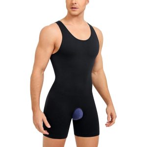 high quality seamless mens shapewear bodysuit black