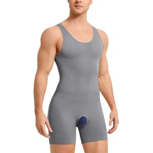 high quality seamless mens shapewear bodysuit gray