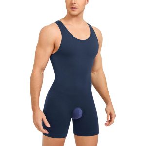 high quality seamless mens shapewear bodysuit navy blue