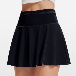 yumesilm women's two-piece quick drying anti-exposure fitness skirt high waist flared legs pocket sports skirt
