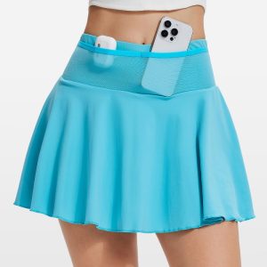 yumesilm women's two-piece quick drying anti-exposure fitness skirt high waist flared legs pocket sports skirt