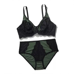 green ultra thin lace plus size bra panty set