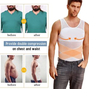 men's mesh compression vest breathable waist trainer shapewear top before and after