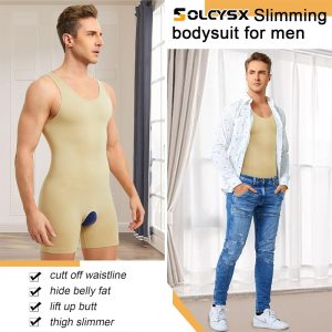 men's seamless full body shaper open crotch smooth & invisible compression suit