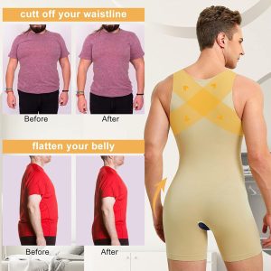 men's seamless full body shaper open crotch before and after