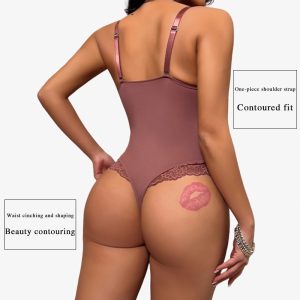 deep v-neck plus size lace bodysuit shapewear