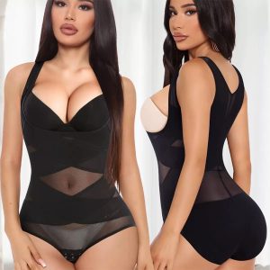 black color summer breathable cross shapewear bodysuit