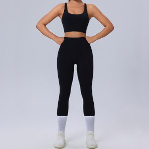 black plus size yoga set high elastic breathable workout outfit sports bra leggings