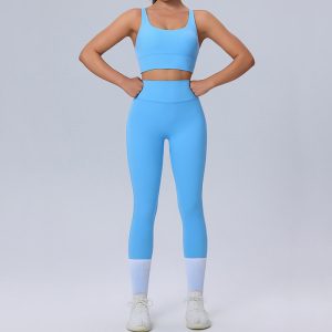 blue plus size yoga set high elastic breathable workout outfit sports bra leggings