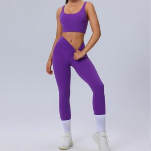 purple plus size yoga set high elastic breathable workout outfit sports bra leggings