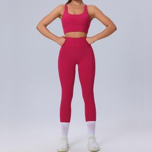 red plus size yoga set high elastic breathable workout outfit sports bra leggings