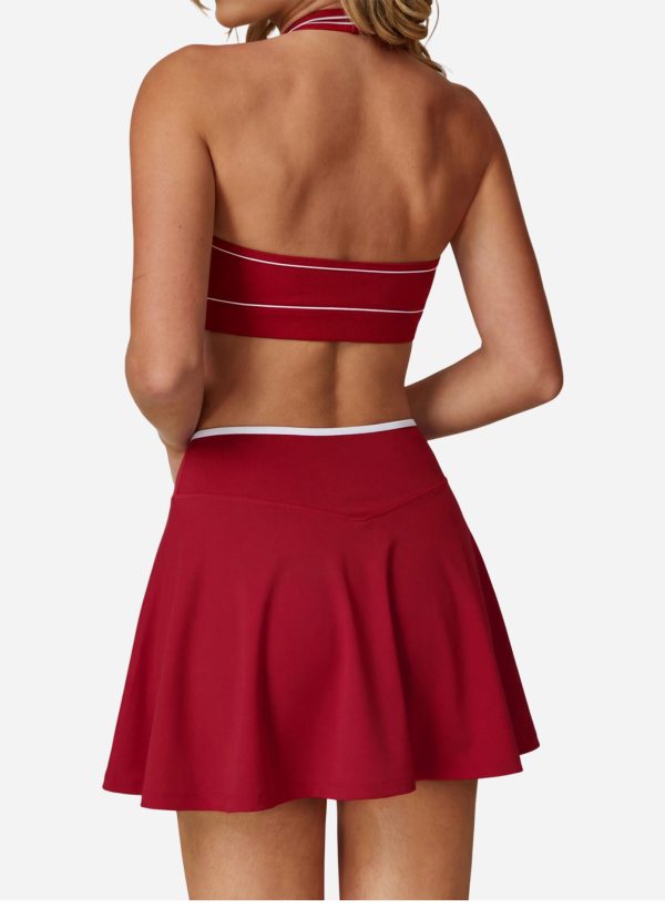 2 Piece Women's High-Stretch Tennis Dress Brushed Color Block Activewear Set U Neck Back Workout Bra With Seamless Athletic Skirt 5 2 piece women's high stretch tennis dress brushed color block activewear set u neck back workout bra with seamless athletic skirt Yumesilm