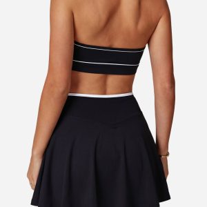 2 piece women's high stretch tennis dress brushed color block activewear set u neck back workout bra with seamless athletic skirt Yumesilm